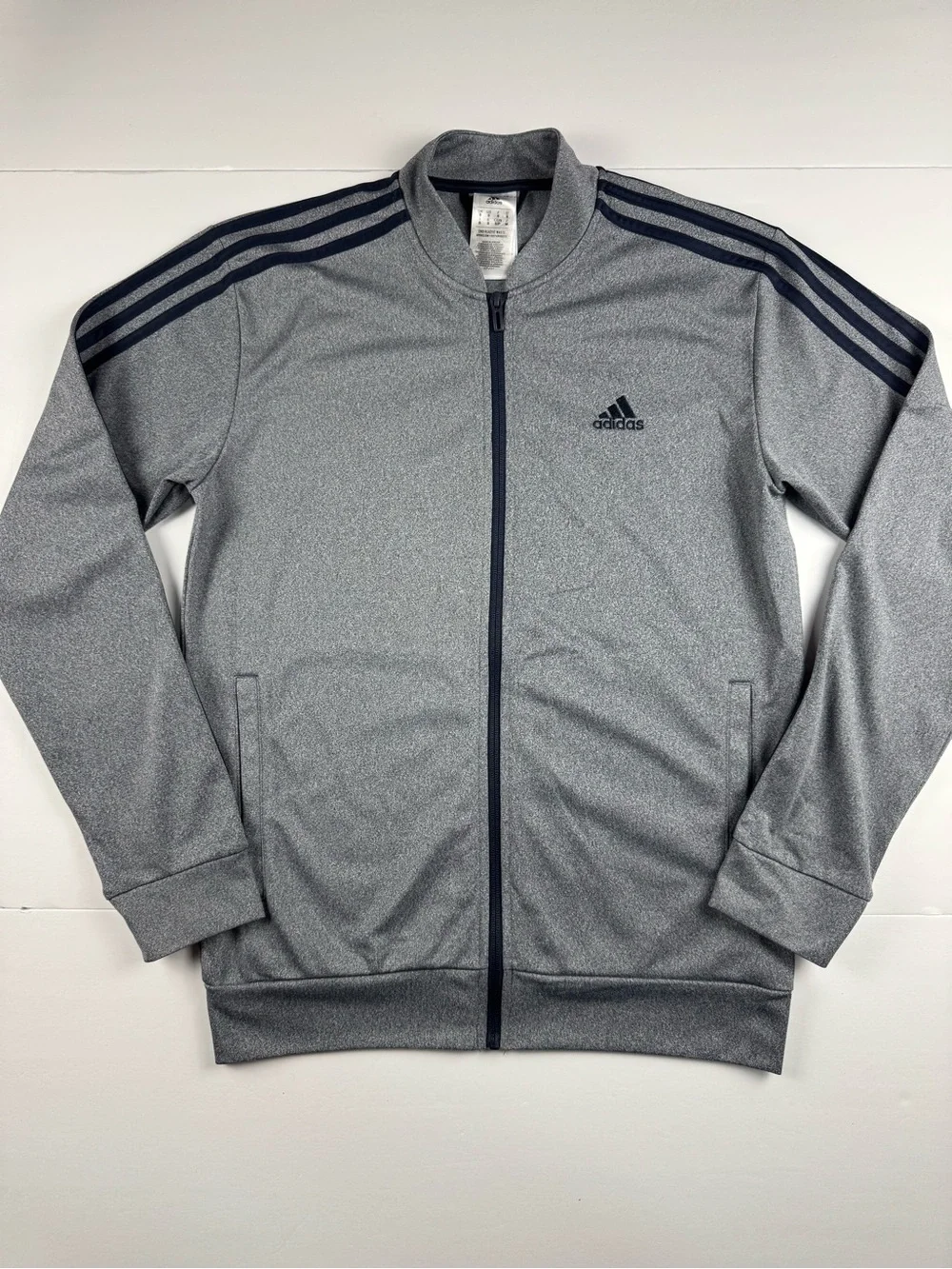 adidas Grey Track Jacket with Navy Shoulder Stripes